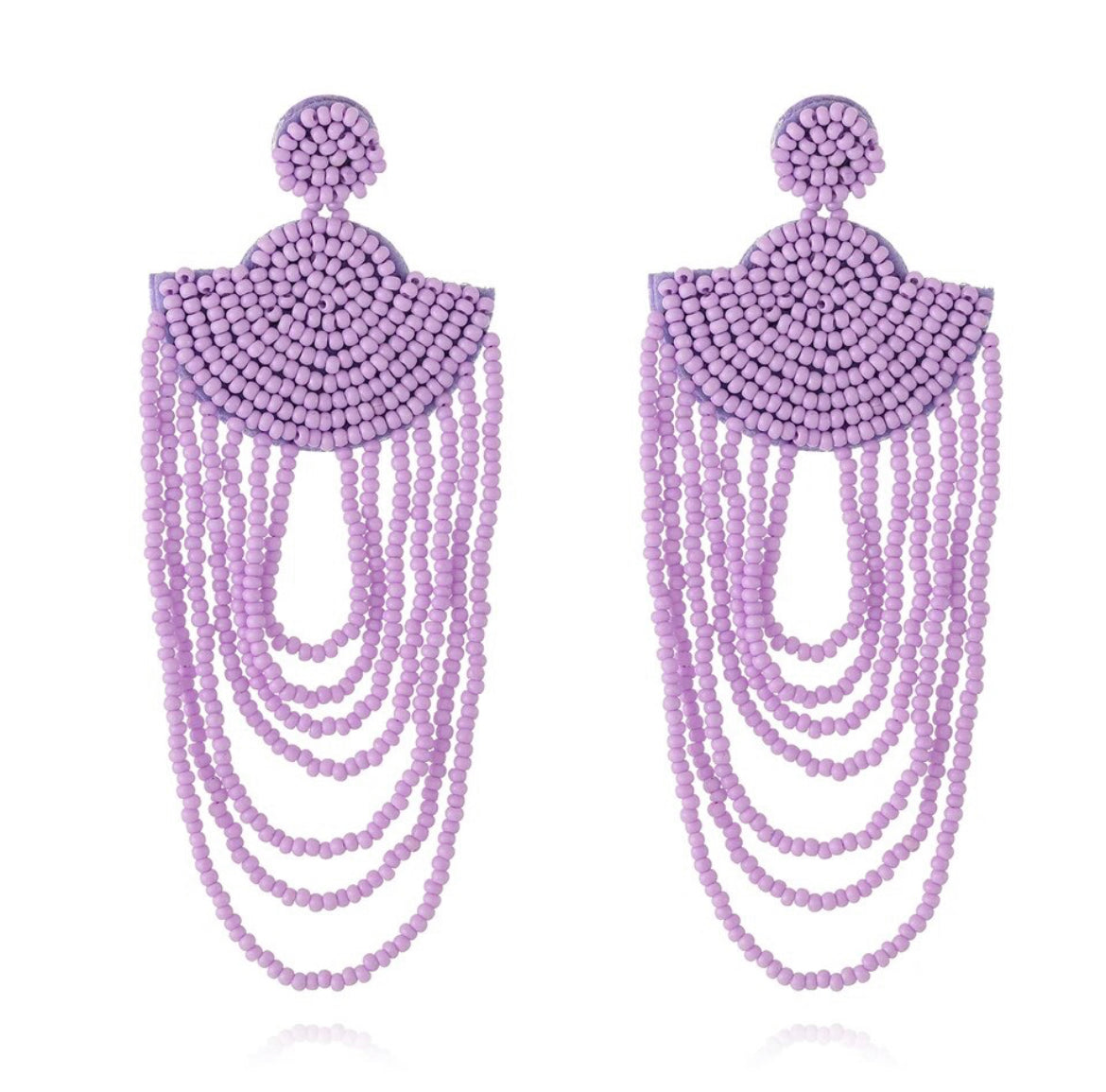 Lilac Monochrome Handbeaded Dangle Earringsi