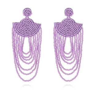 Lilac Monochrome Handbeaded Dangle Earringsi