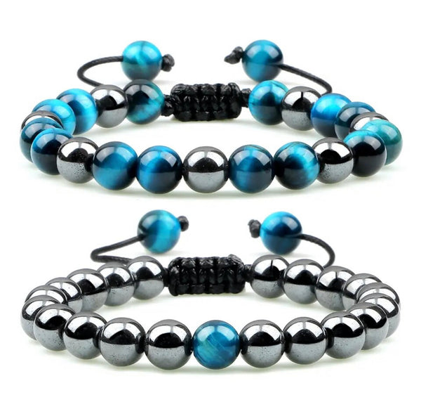 2pcs Hematite & Blue Tiger eye Bracelet set
