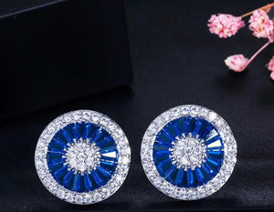 Asscher Cut Lab Created Blue & White Diamond Evil Eye Stud Earrings