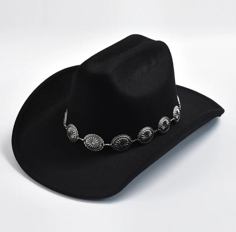 Black Cowboy Hat w/Silver Chain Detail