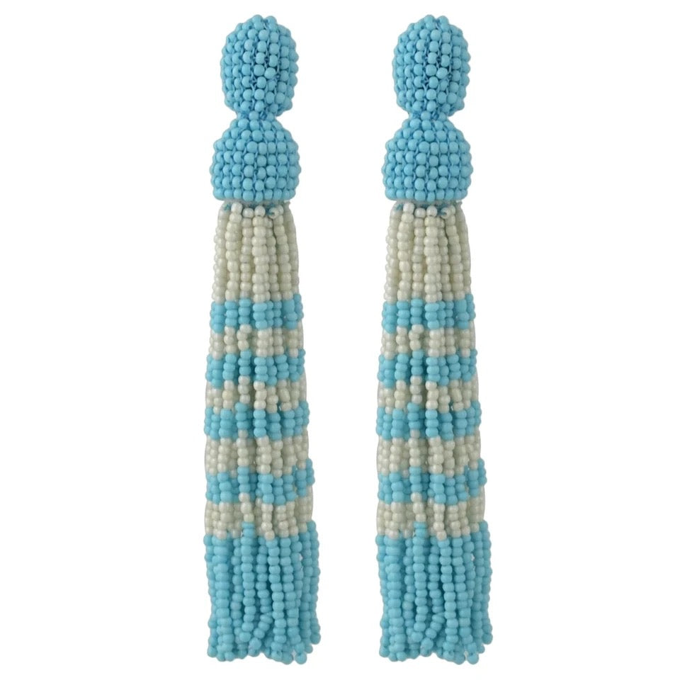 Blue & White Beaded Dangle Earrings