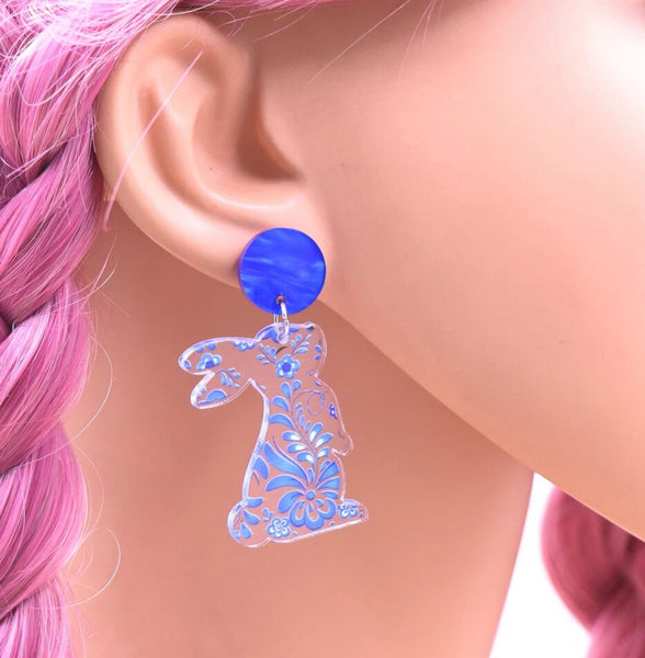 Blue Bunny Dangle Earrings