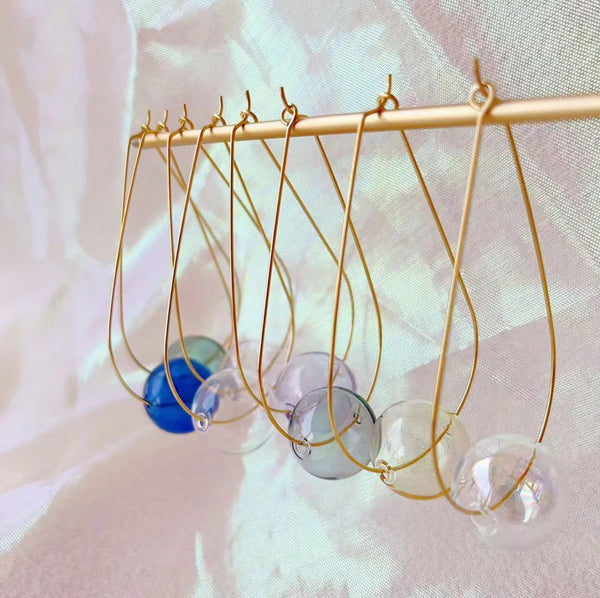 Clear Glass Ball Hoop Earrings w/ FREE ring