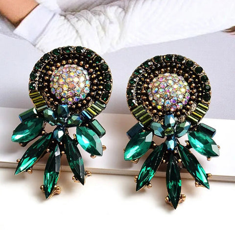 Green Multicolor Crystal Earrings