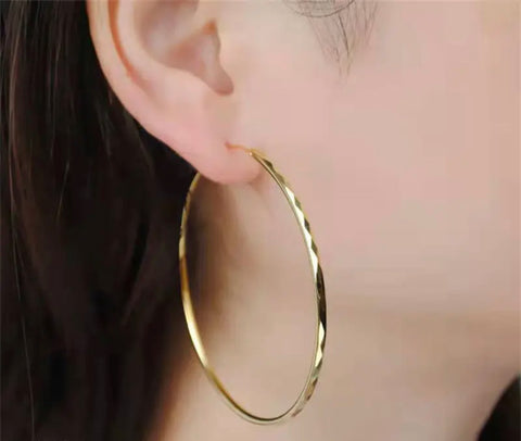 Lrg 50mm Etched Gold Plated Hoop Earrings