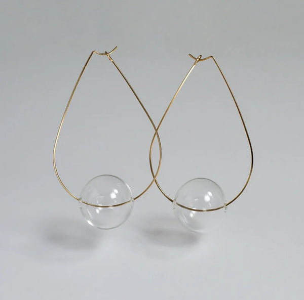 Clear Glass Ball Hoop Earrings w/ FREE ring