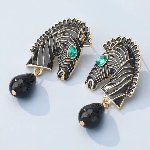 Black & Gold Zebra w/ Green Gemstone