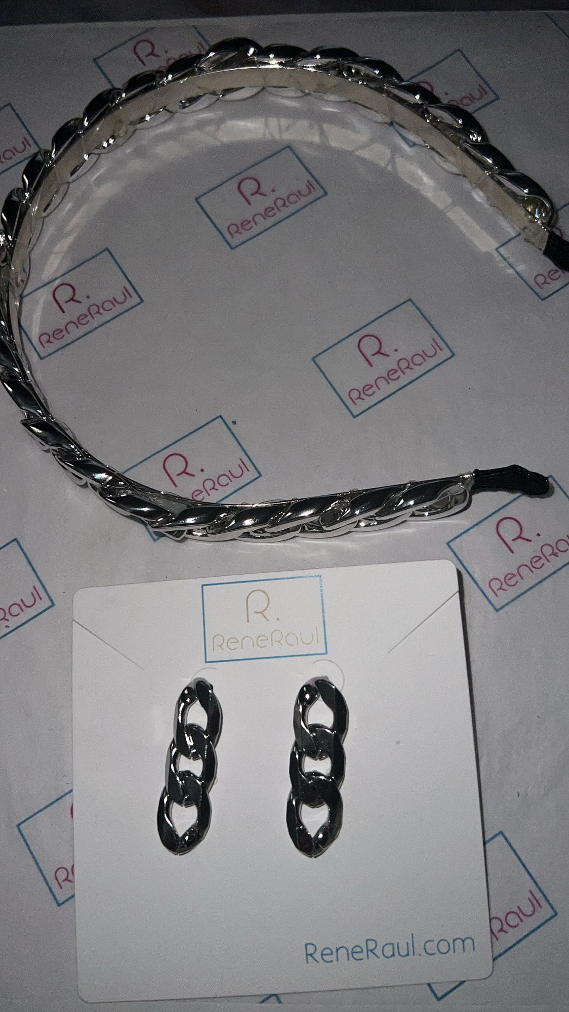 Silver chain headband w/sterling Silver Chain Earrings