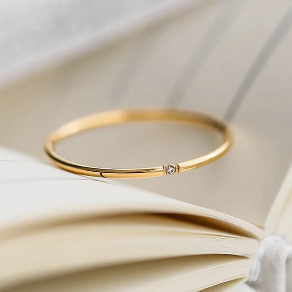 Stackable Thin Gold Ring w/small CZ (2 sizes)