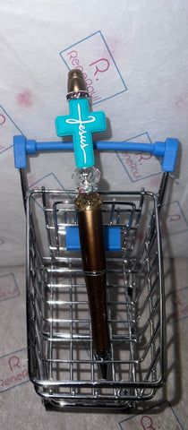 Aqua Jesus Topper w/sparkly Copper Base pen