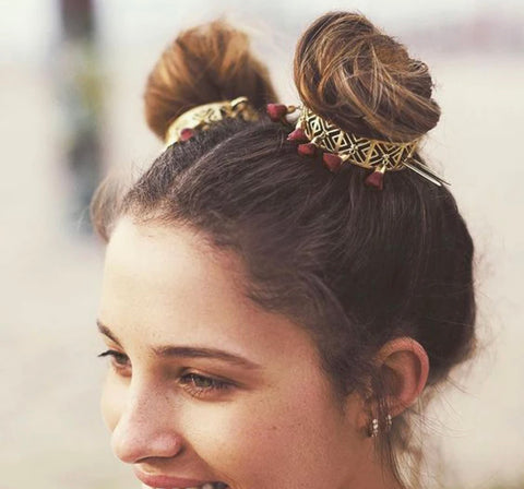 Gold Hair Pin w/Burgundy Tassels