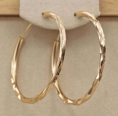 Small 38mm Etched Gold Plated Hoop Earrings