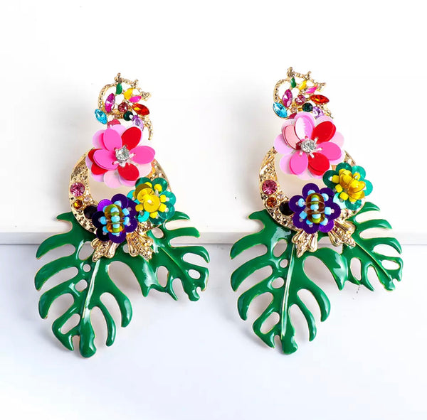 Summer Leaf & Colorful Flower Earrings