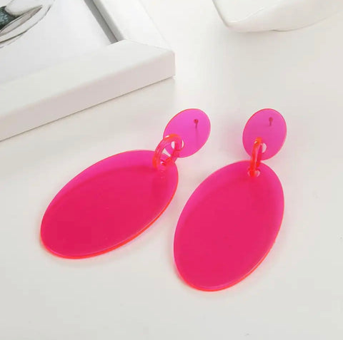 Neon Pink Oval Dangles