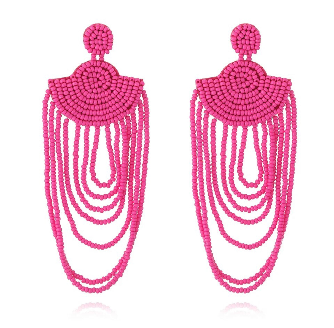 Fuchsia Monochrome Handbeaded Dangle Earrings