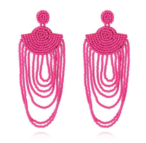 Fuchsia Monochrome Handbeaded Dangle Earrings