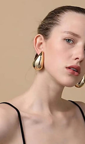 Large Gold Drop Stud Earrings