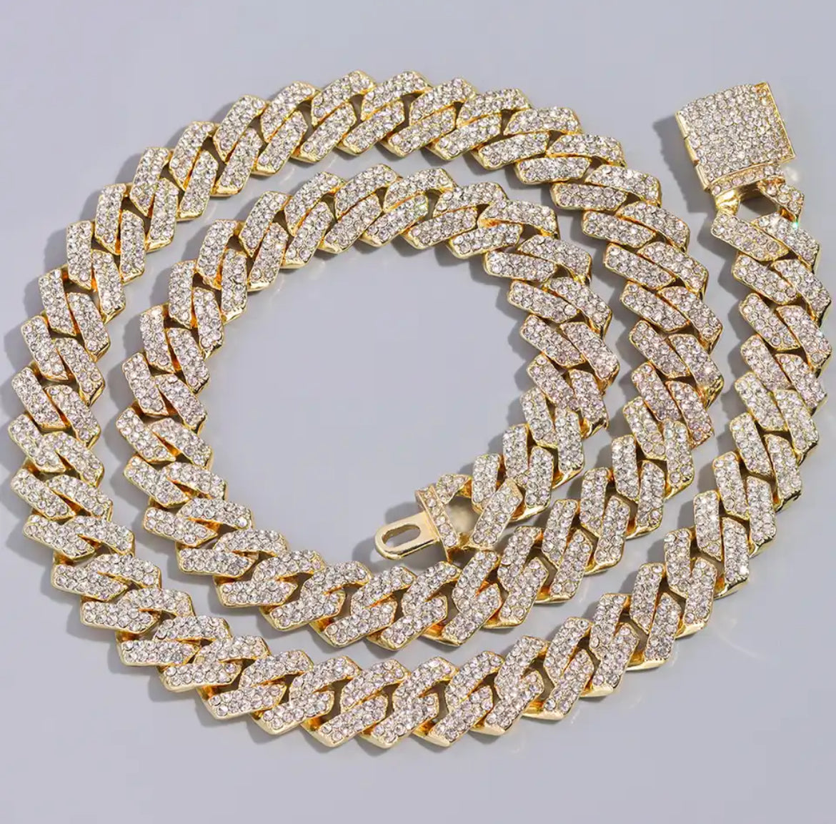 22” Gold Rhinestone Cuban Link Chain