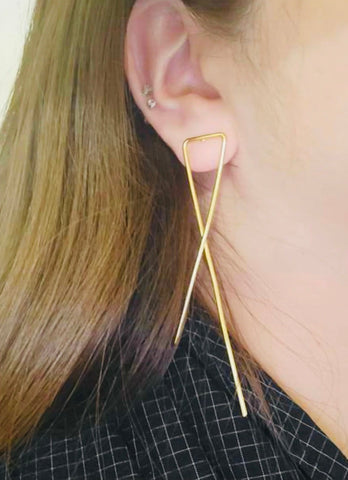 Long Gold Geo Earrings