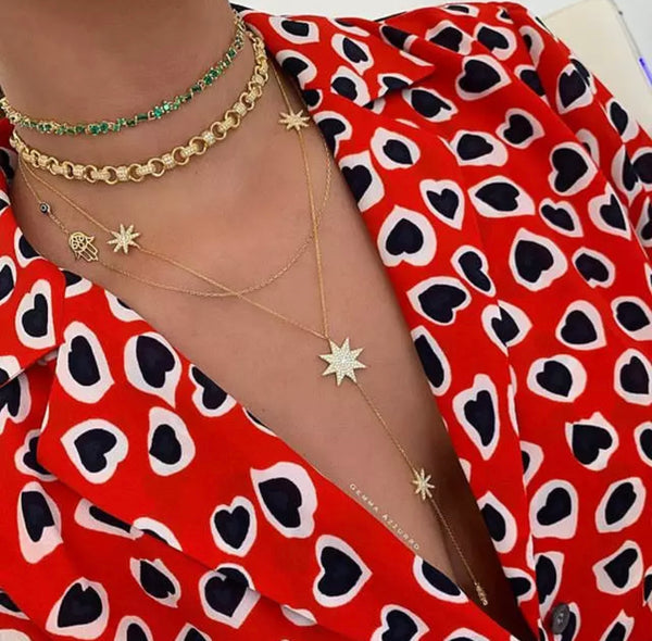 Gold Star Rhinestone dangle necklace & FREE STAR EARRINGS