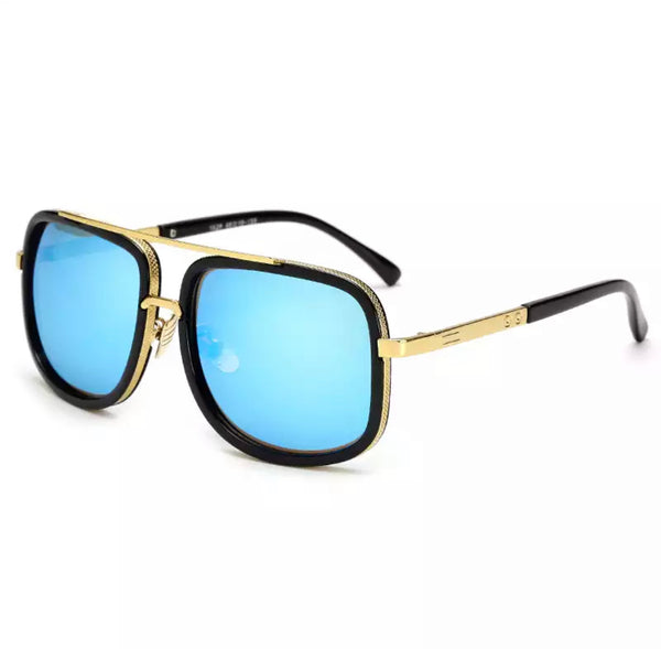 Unisex Gold Sunglasses w/ Blue Lenses