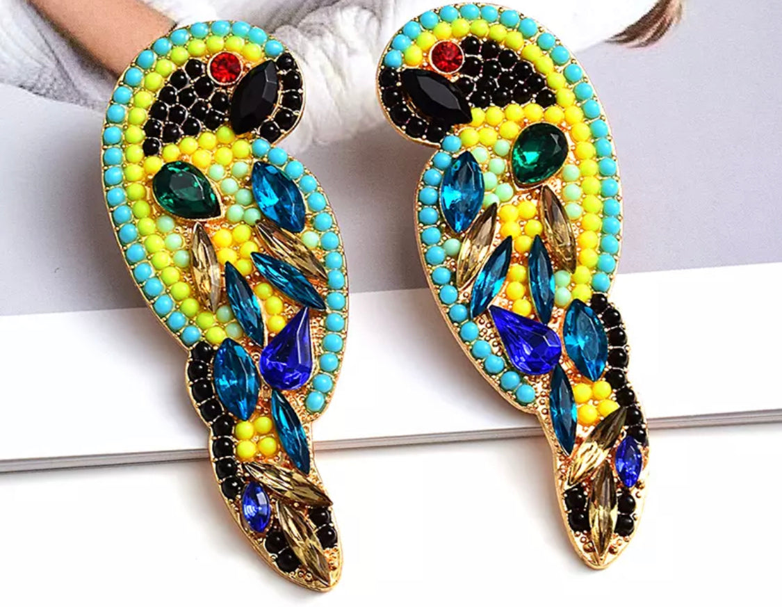 Parrot Bead & Rhinestone Earrings