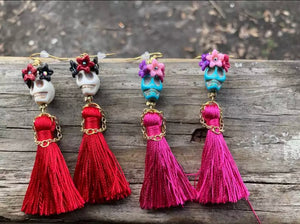 Floral Skull Fringe Earrings