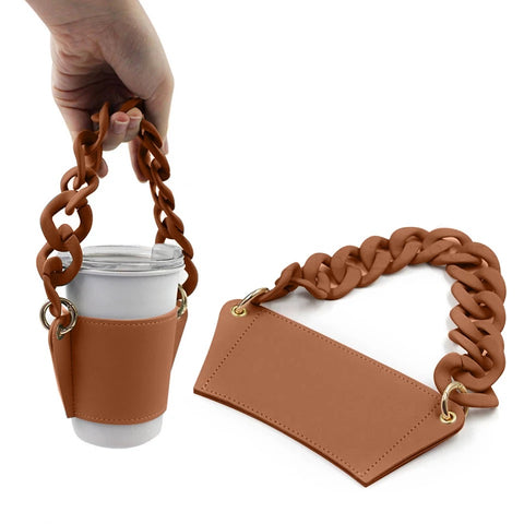 Reusable Vegan Leather Hot Beverage Sleeve w/Chain