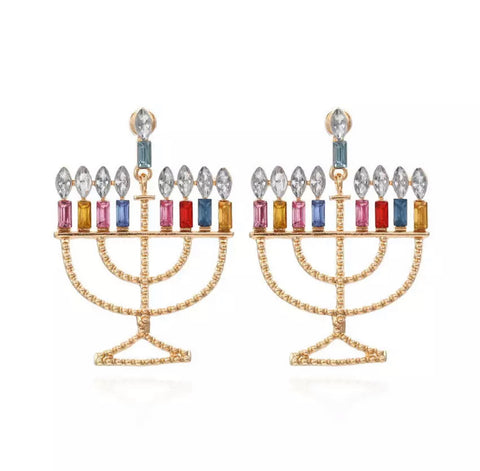 Menorah Rhinestone Earrings