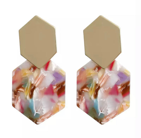 Geometric Gold/Multicolor Acrylic Dangles