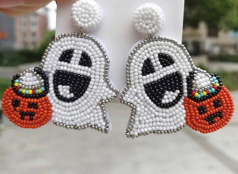 Handmade Beaded Friendly Ghost Earrings
