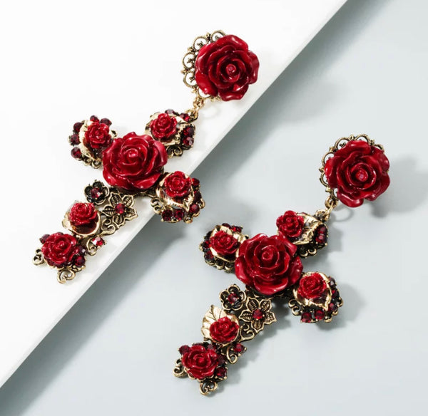 Baroque Rose Cross Earrings
