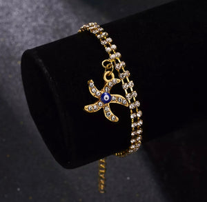 Rhinestone Starfish Evil Eye Bracelet/Anklet