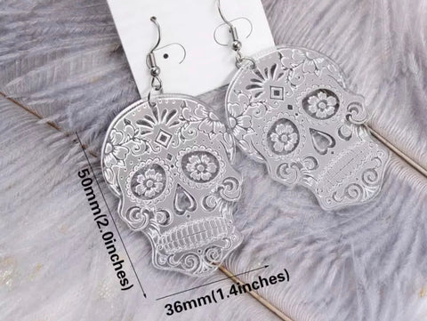 Silver Mirrored Acrylic Skull Earrings