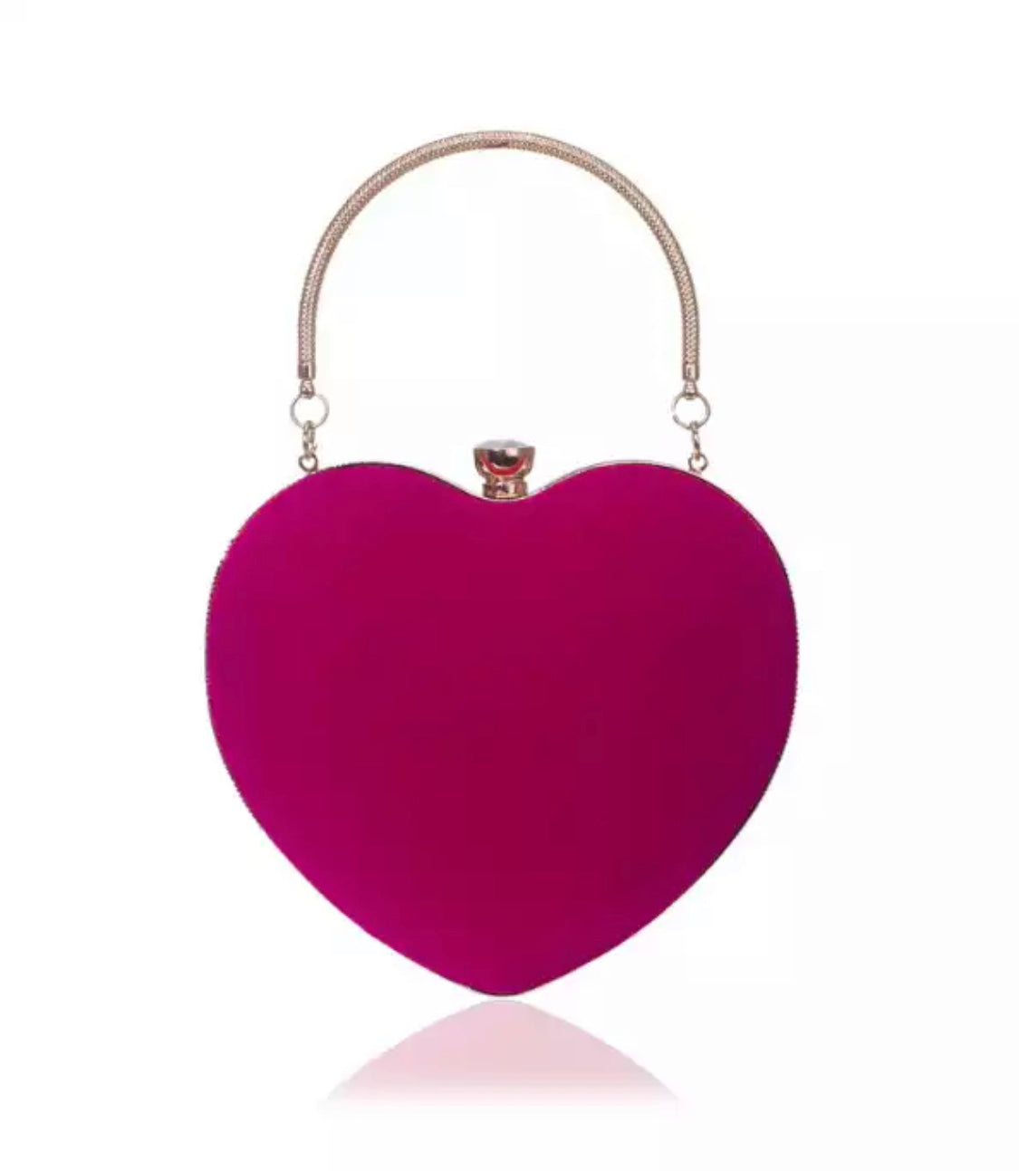 Fuchsia Velvet Heart Bag w/Gold Handle & Chain