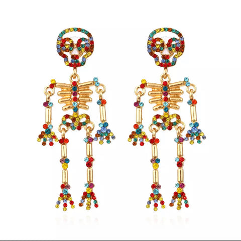 Colorful Skull Rhinestone Earrings