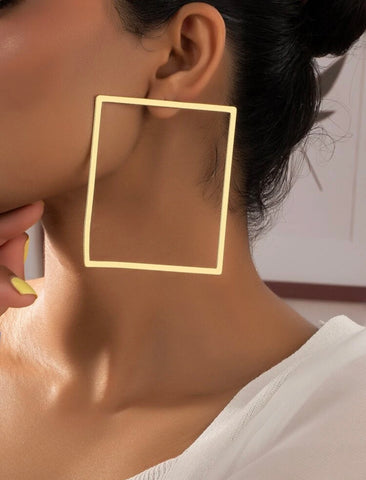 Gold Frame Square Hoop Earrings