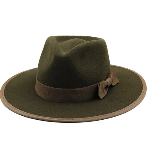 Military Green Fedora Hat w/ Bow Band