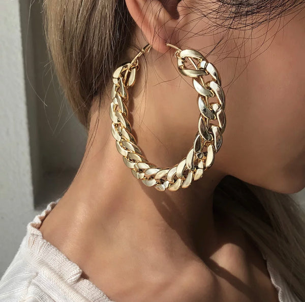 Gold chain hoop earrings