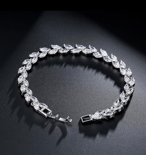 Bridal Leaf Rhinestone Tennis Bracelet