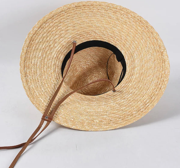 Straw Sun Hat w/brown Leatherette Strap