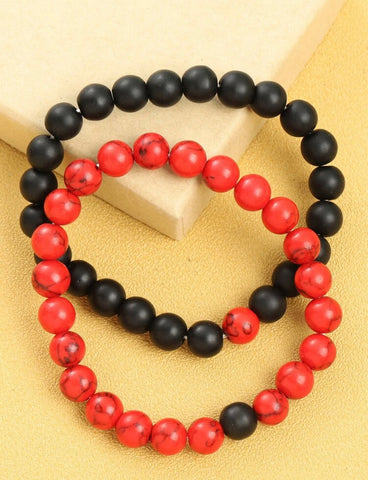 Small 2pcs Red and Black Men’s Bead Stack