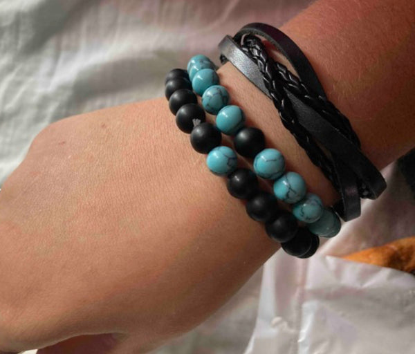 2pcs Small Turquoise and Black Bead Stack