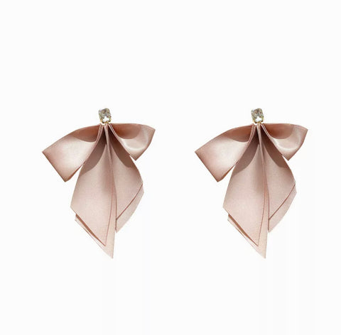 Blush Pink Rhinestone & Bow Earrings