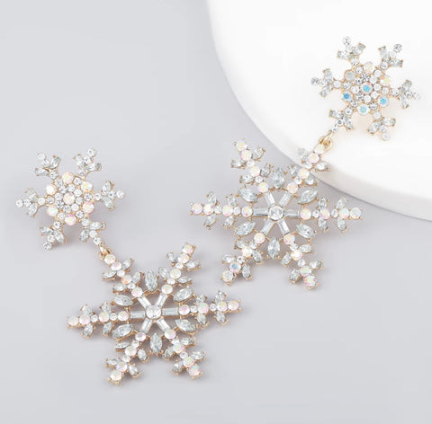 Snowflake 2 Tier Rhinestone Earrings