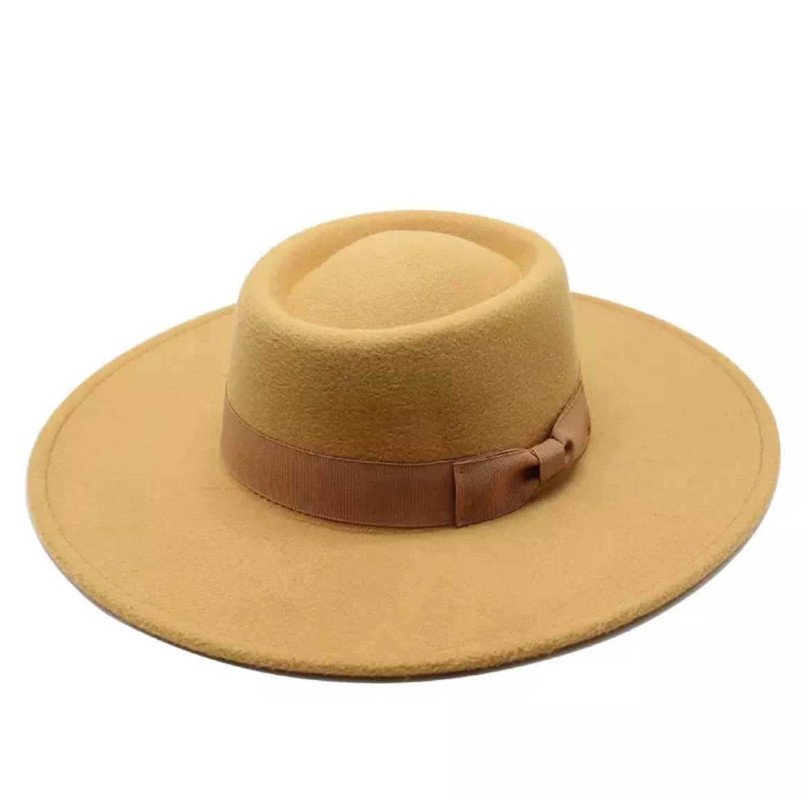 Camel Wide Brim Hat w/Fabric Bow