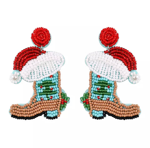 Turquoise Cowboy Boot Beaded Earrings