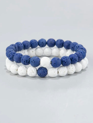 2pcs White and Blue Bead Bracelet Stack