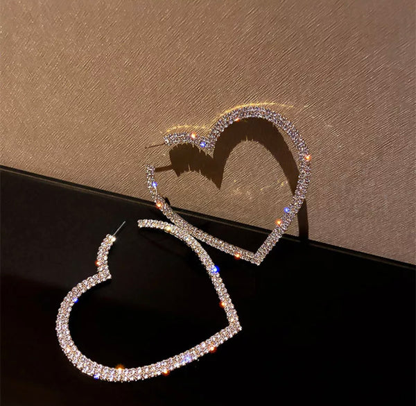 Large Heart Rhinestone Hoops